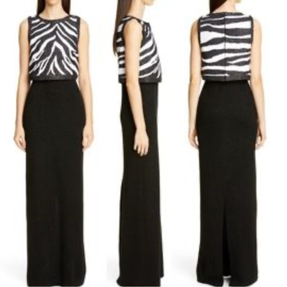 St John Couture Sequin Zebra Jacquard Gown Size 2